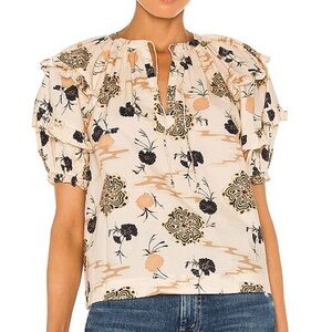 Ulla Johnson Mari Cream and Black Floral Blouse